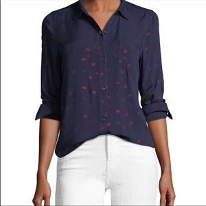 Rails kiss me navy button down metallic lip print